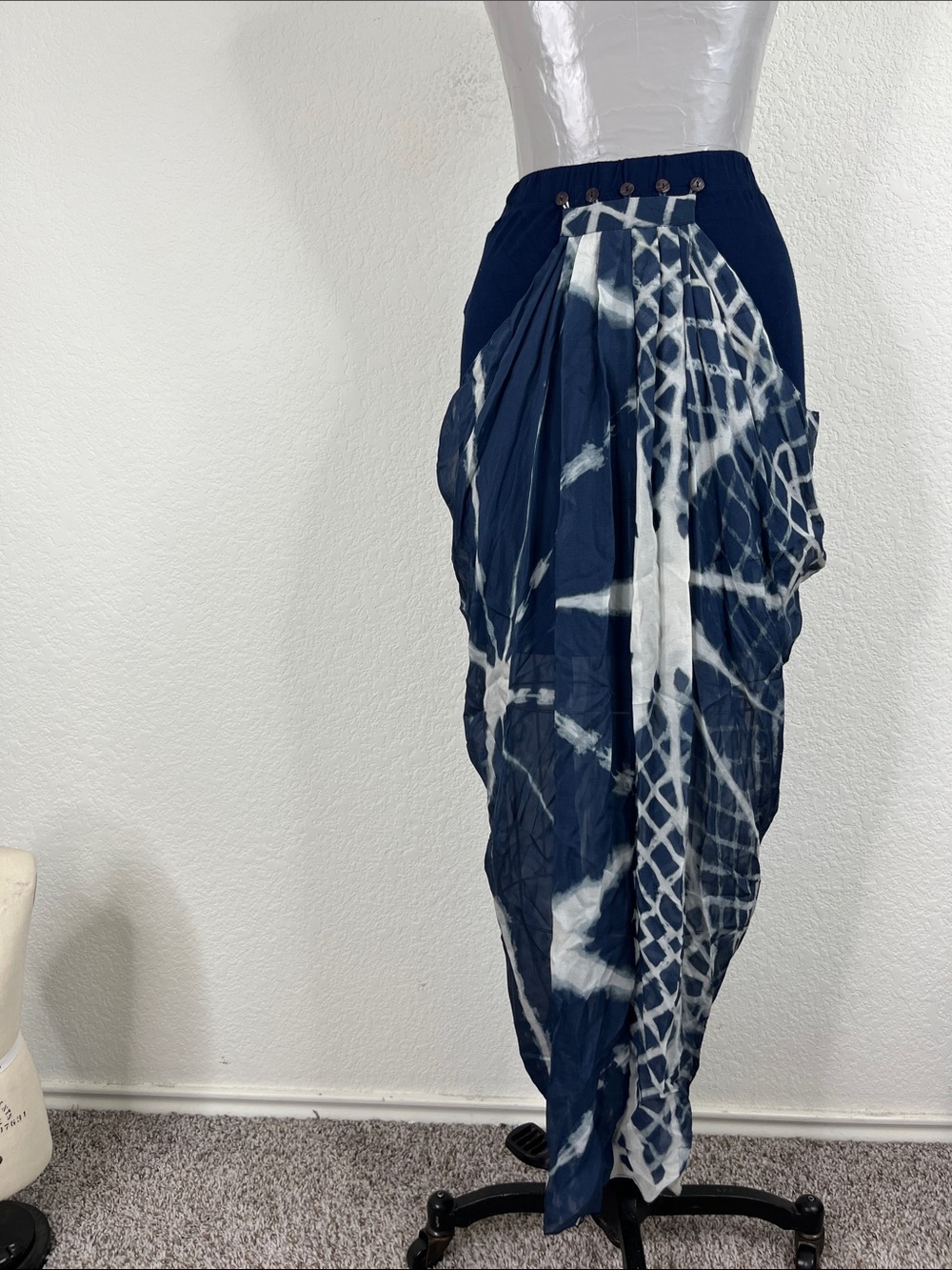 Laura Siegel Hand Dyed Shibori Slit Maxi Layered Draped Skirt